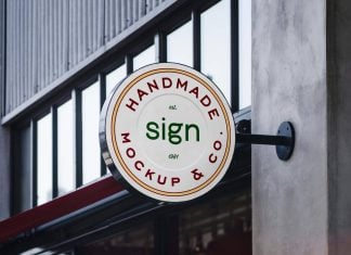 Free Round Shop Sign Logo Mockup PSD