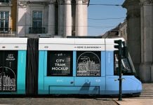 Free Urban Tramvay Train Branding Mockup PSD Free Urban Tramvay Train Branding Mockup PSD