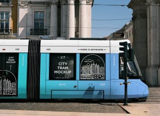 Free Urban Tramvay Train Branding Mockup PSD