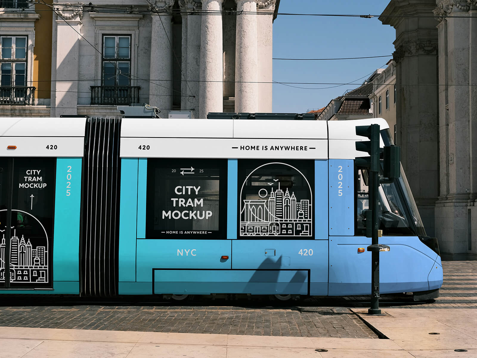 Free Urban Tramvay Train Branding Mockup PSD