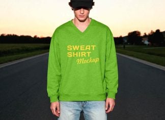 Free V-Neck Full Sleeves Sweatshirt Mockup PSD