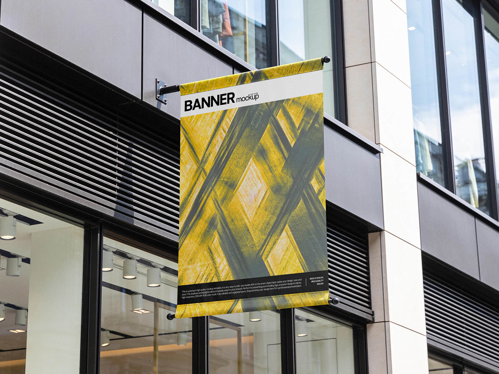 Free Vertical Hanging Banner Shop Sign Mockup PSD