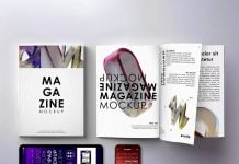 Free Magazine With Apple Devices Mockup Free Magazine With Apple Devices Mockup