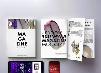 Free Magazine With Apple Devices Mockup