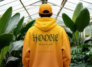Free Botanic Back View Hoodie Mockup PSD