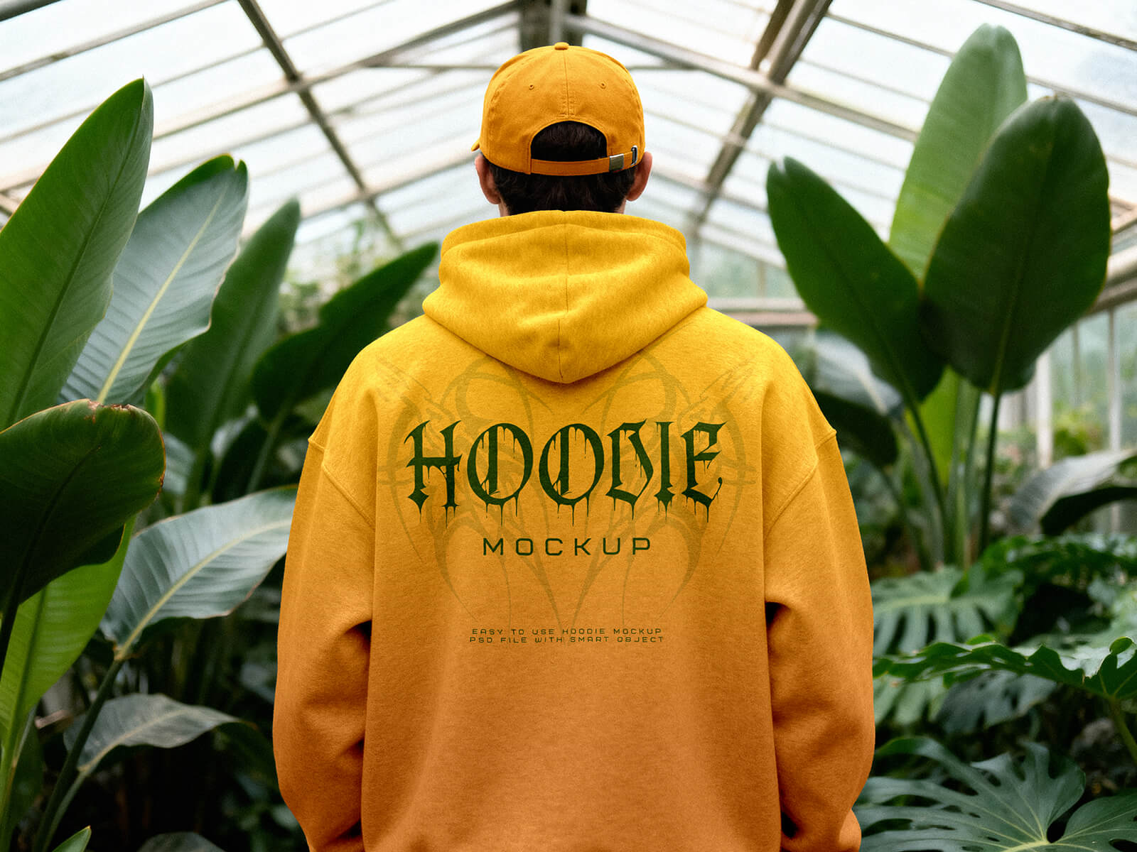 Free Botanic Back View Hoodie Mockup PSD