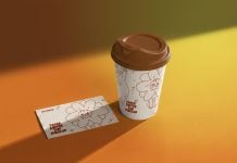 Free Paper Coffee Cup & Business Card Mockup PSD