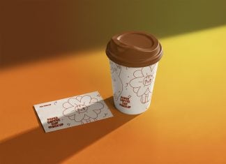 Free Paper Coffee Cup & Business Card Mockup PSD