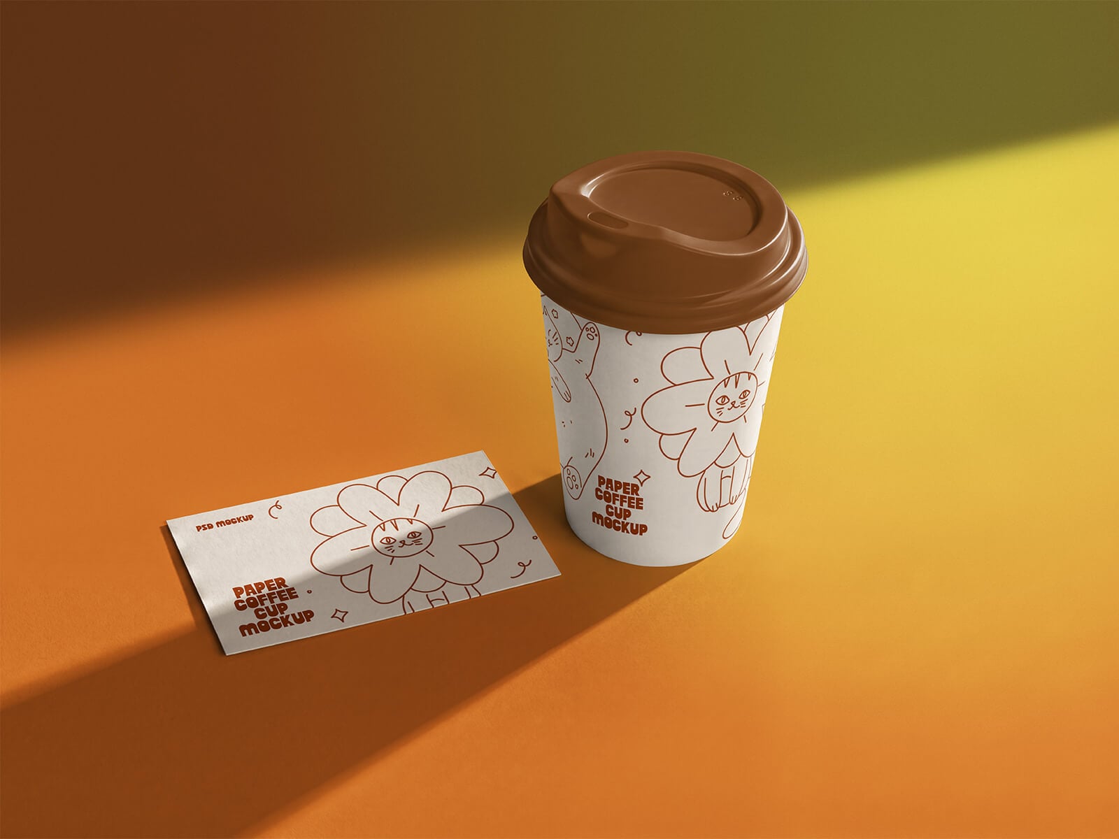 Free Paper Coffee Cup & Business Card Mockup PSD