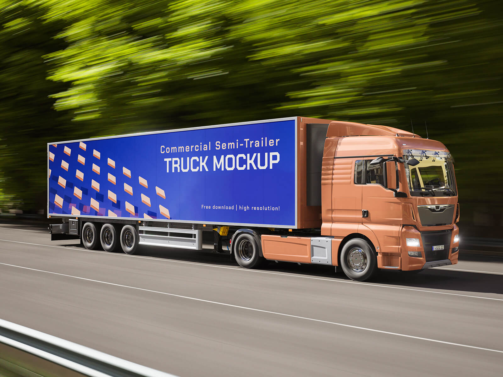 3 Free Heavy Duty Commercial Semi-Trailer Truck Mockup PSD