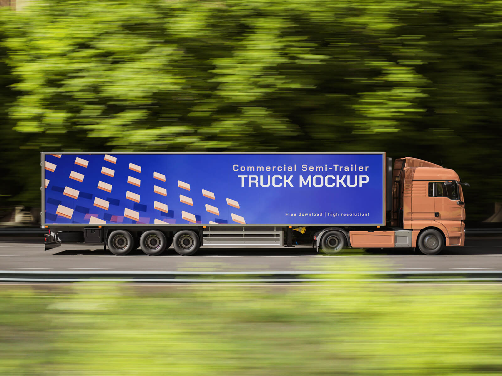 3 Free Heavy Duty Commercial Semi-Trailer Truck Mockup PSD