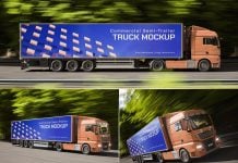 3 Free Heavy Duty Commercial Semi-Trailer Truck Mockup PSD