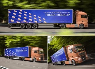 3 Free Heavy Duty Commercial Semi-Trailer Truck Mockup PSD