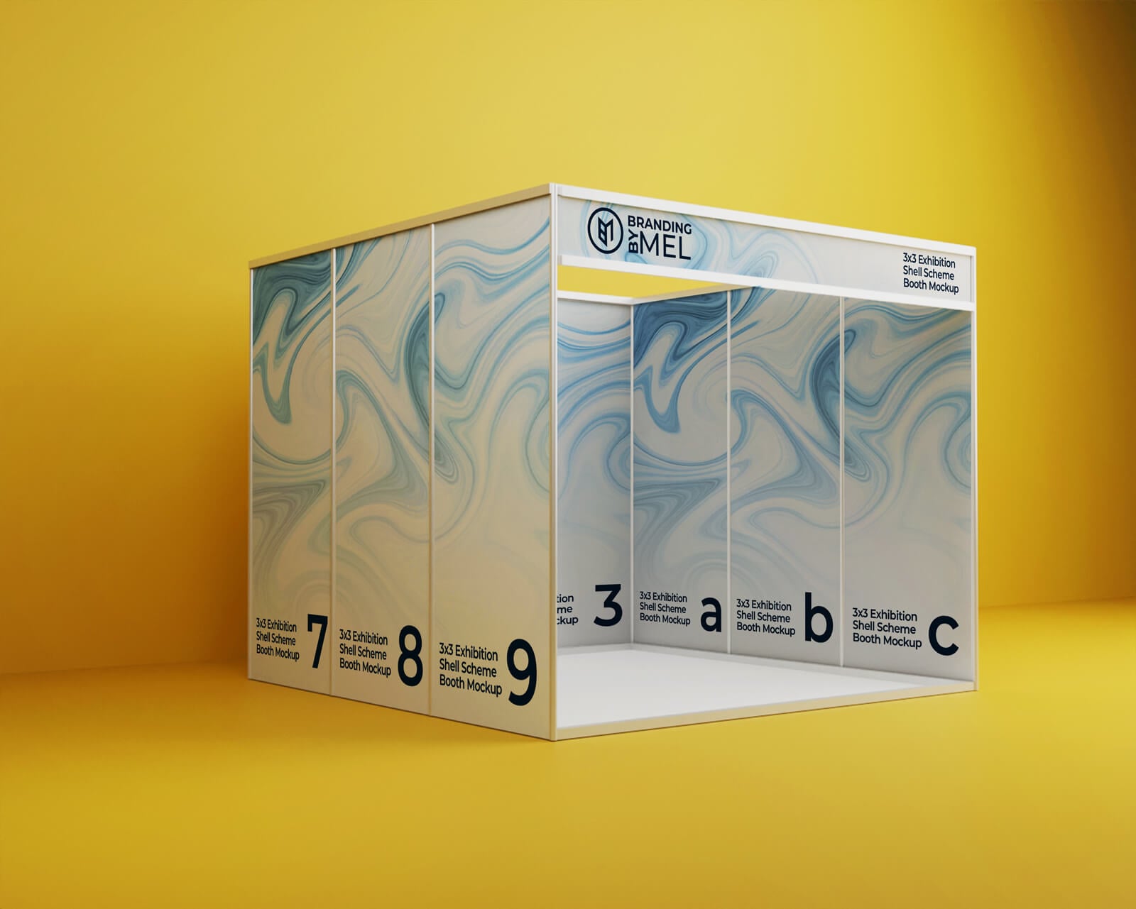 Free 3x3m Modular Exhibition Stand Shell Booth Mockup PSD Set