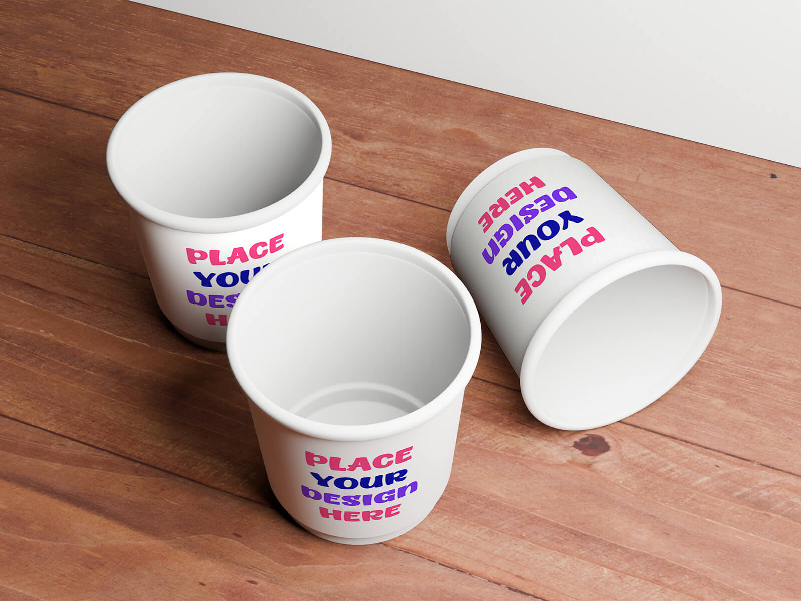 2 Free Coffee Cup PSD Mockups on Wooden Board