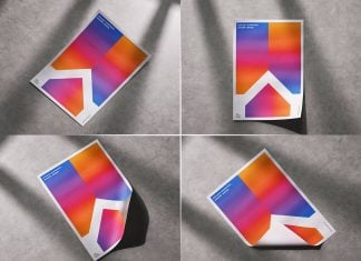 4 Free Paper Poster Mockup On The Floor Mockup PSD Files