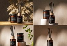4 Free Reed Diffuser Sticks Bottle Mockup PSD Set