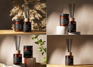 4 Free Reed Diffuser Sticks Bottle Mockup PSD Set