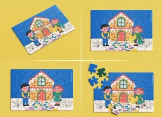 4 Free Scattered Pieces Jigsaw Puzzle Mockup PSD Set