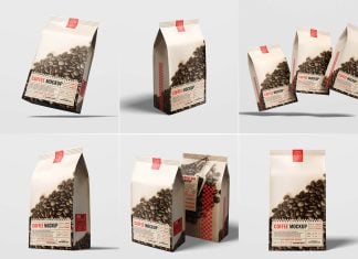 7 Free Coffee Standing Pouch Mockup PSD Files Set