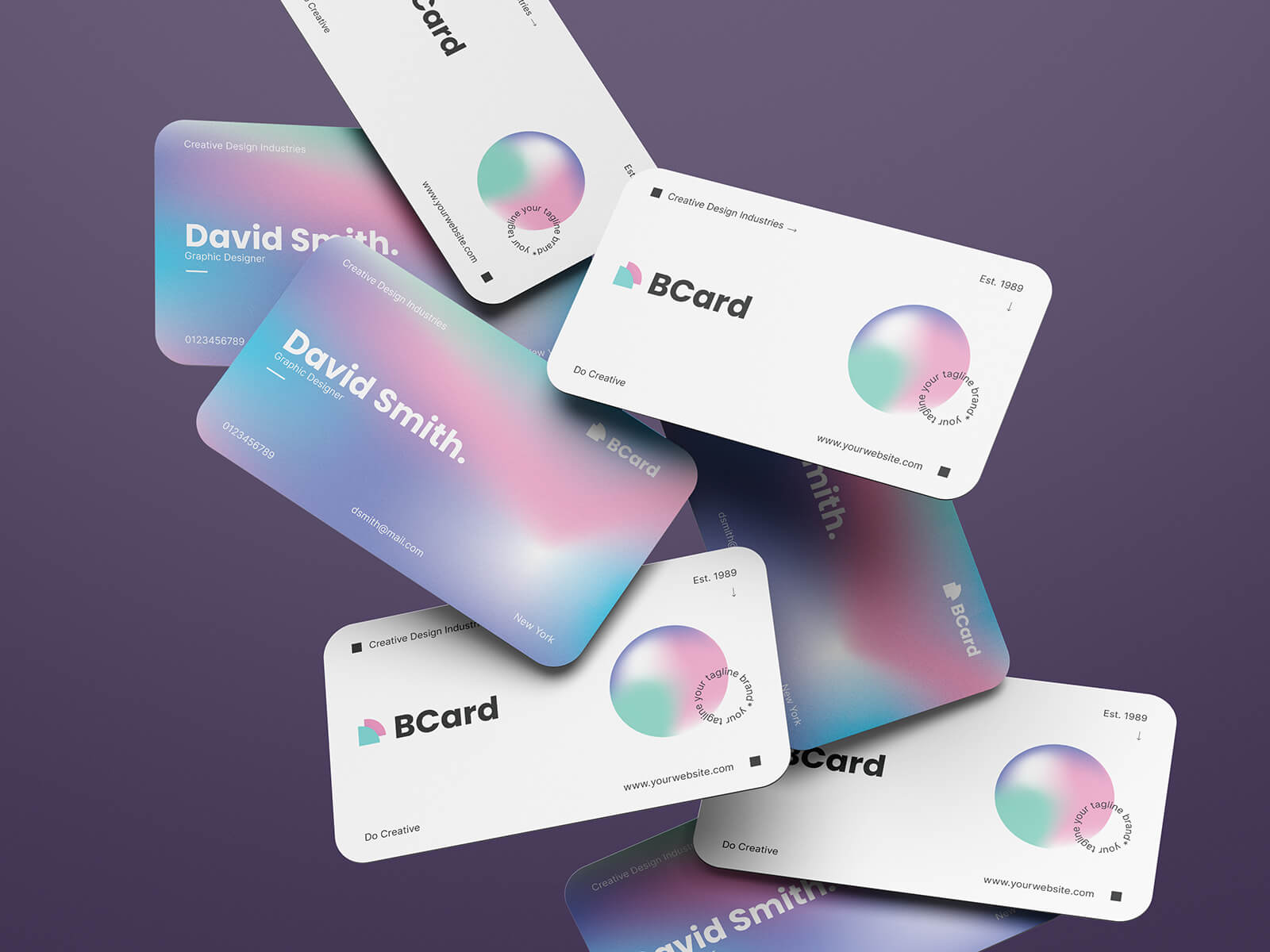 Free Scattered Rounded Corner Business Card Mockup PSD