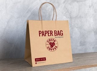 Free Disposable Cafe Paper Bag Mockup PSD