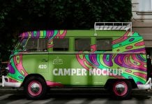 Free Hippie Camper Vehicle Branding Mockup PSD Free Hippie Camper PSD Mockup