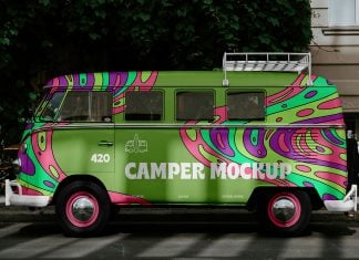 Free Hippie Camper PSD Mockup
