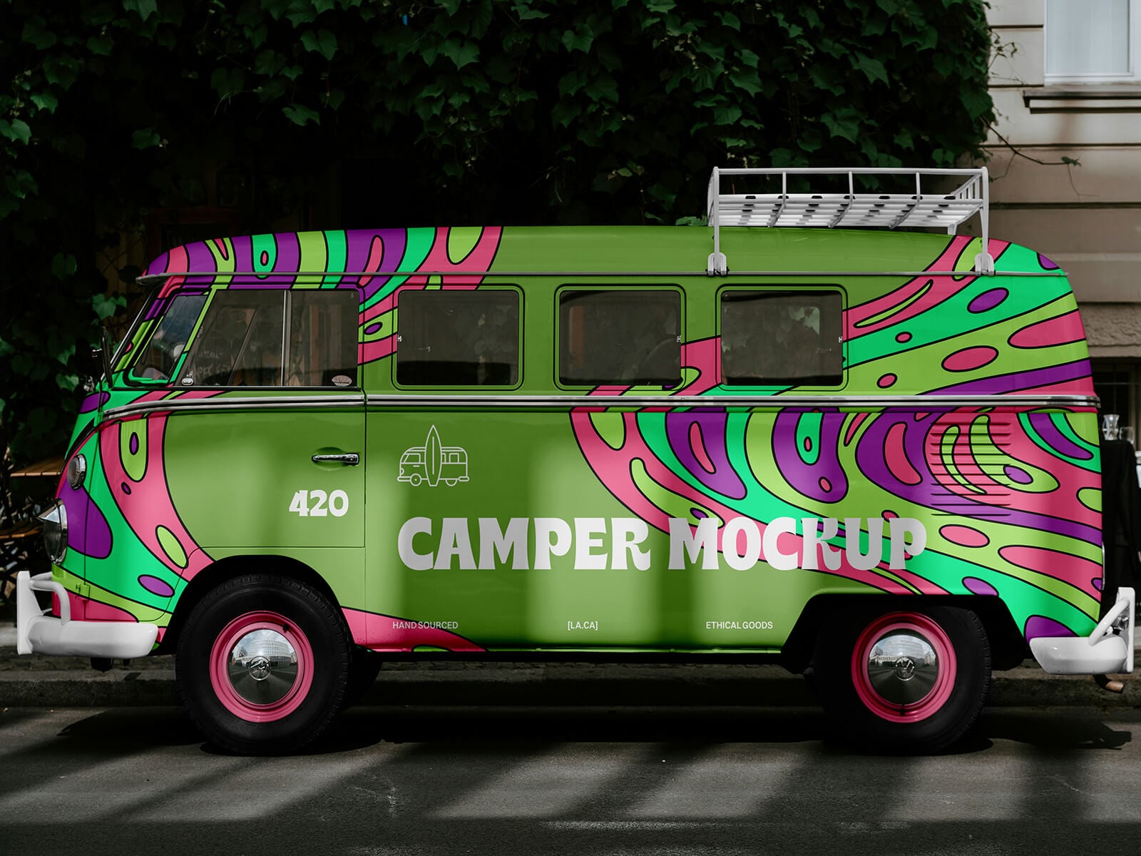 Free Hippie Camper PSD Mockup