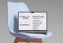 Free Modern Chair MacBook Pro Mockup PSD Free Modern Chair MacBook Pro Mockup PSD