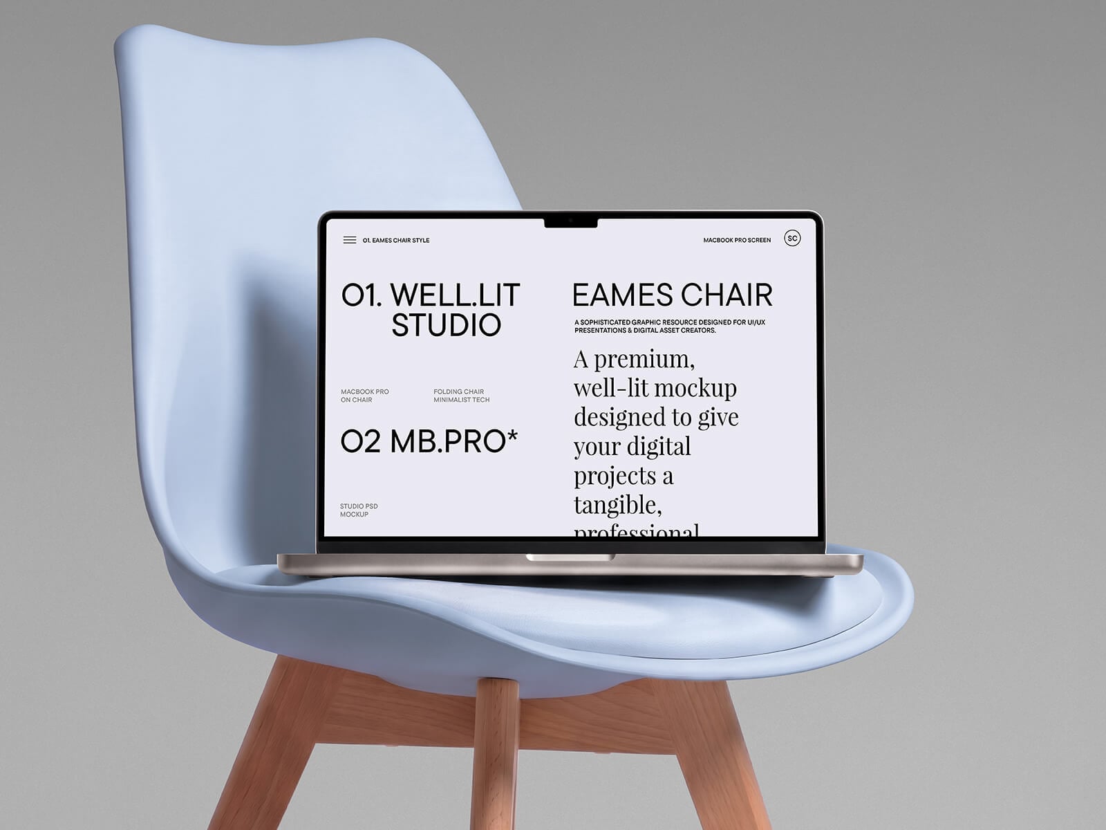 Free Modern Chair MacBook Pro Mockup PSD