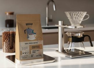 Free Premium Coffee Standing Bag Mockup PSD