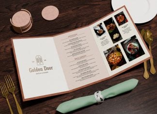 Free A4 Tri-Fold Hotel Menu Mockup PSD