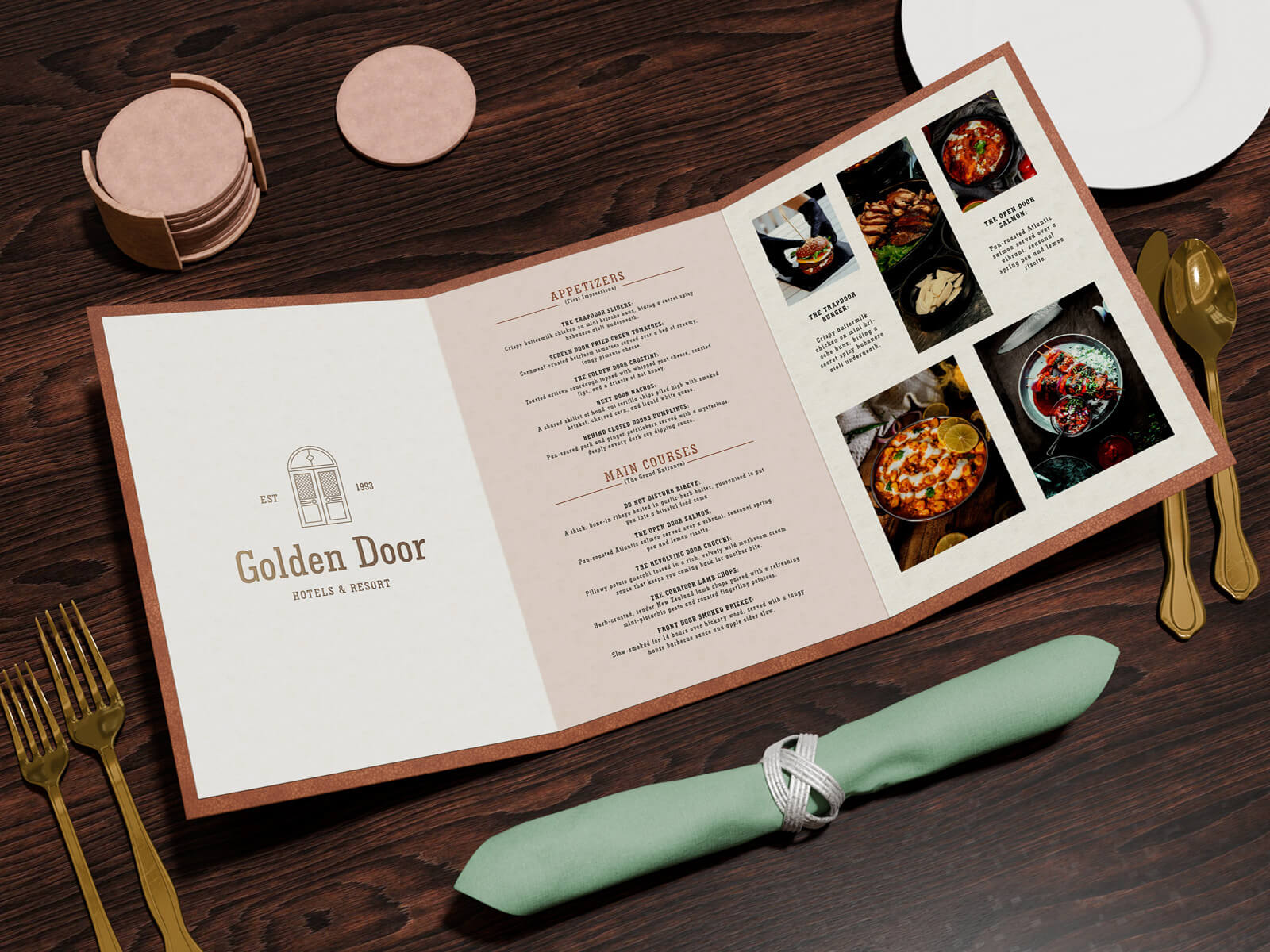 Free A4 Tri-Fold Hotel Menu Mockup PSD