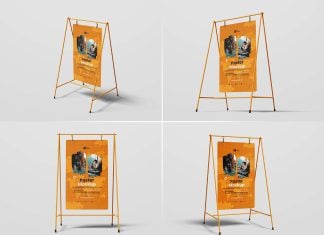 4 Free A-Stand Hanging Display Sign Mockup PSD