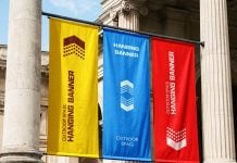 Free 3 Vertical Fabric Hanging Banners Mockup PSD