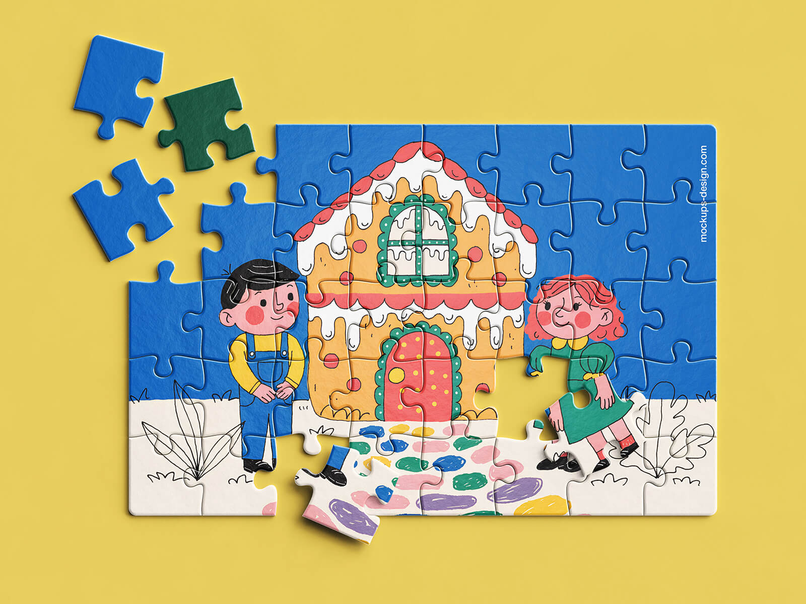 4 Free Scattered Pieces Jigsaw Puzzle Mockup PSD Set