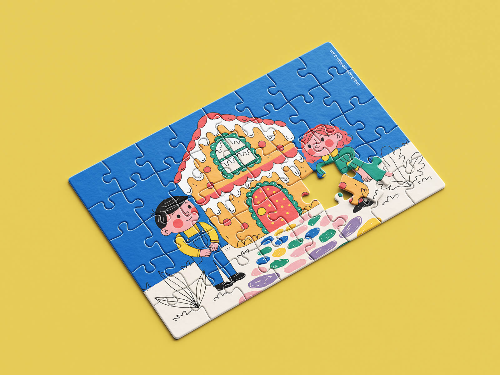 4 Free Scattered Pieces Jigsaw Puzzle Mockup PSD Set