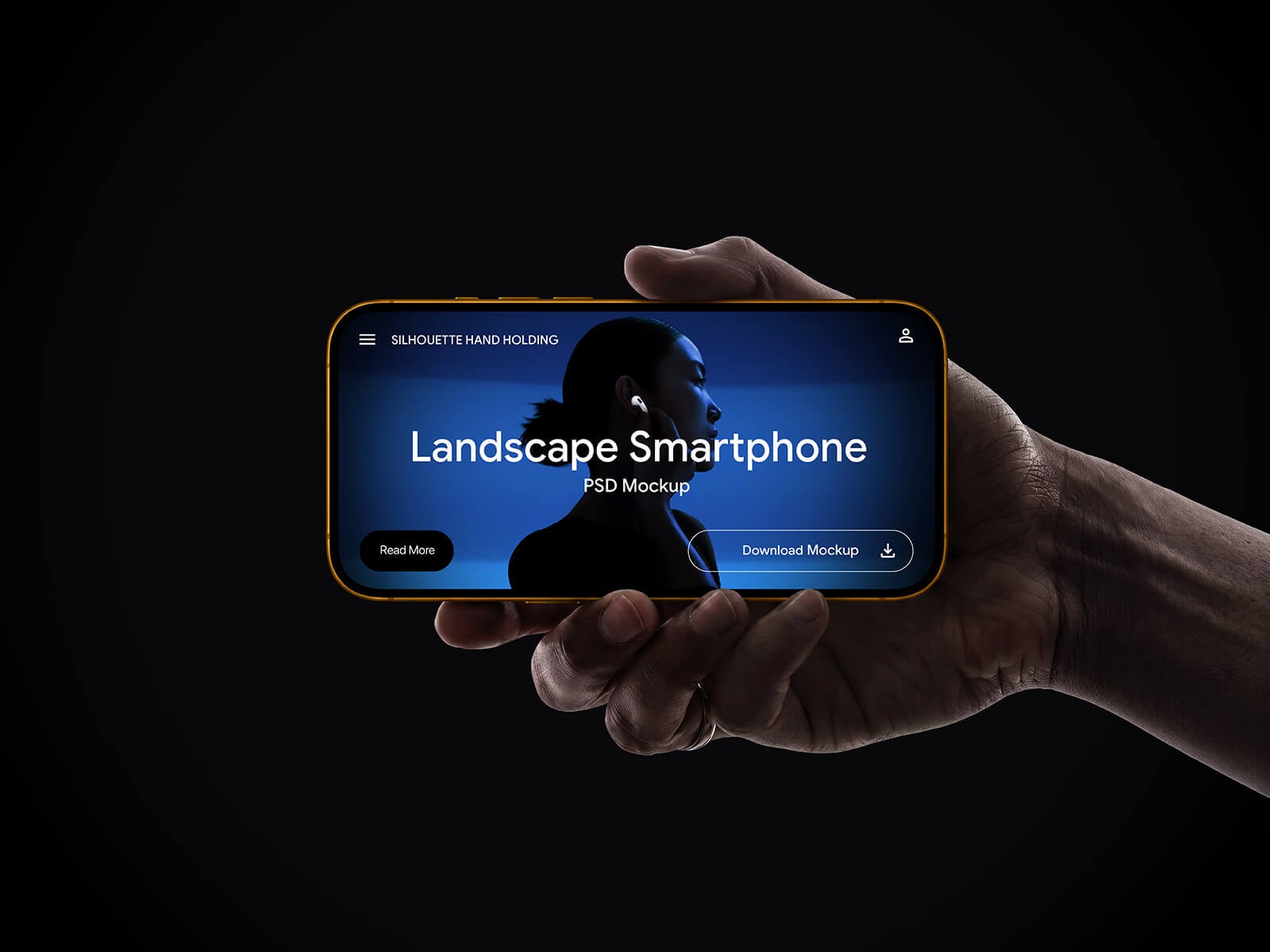 Free Premium Holding Landscape Smartphone Mockup PSD