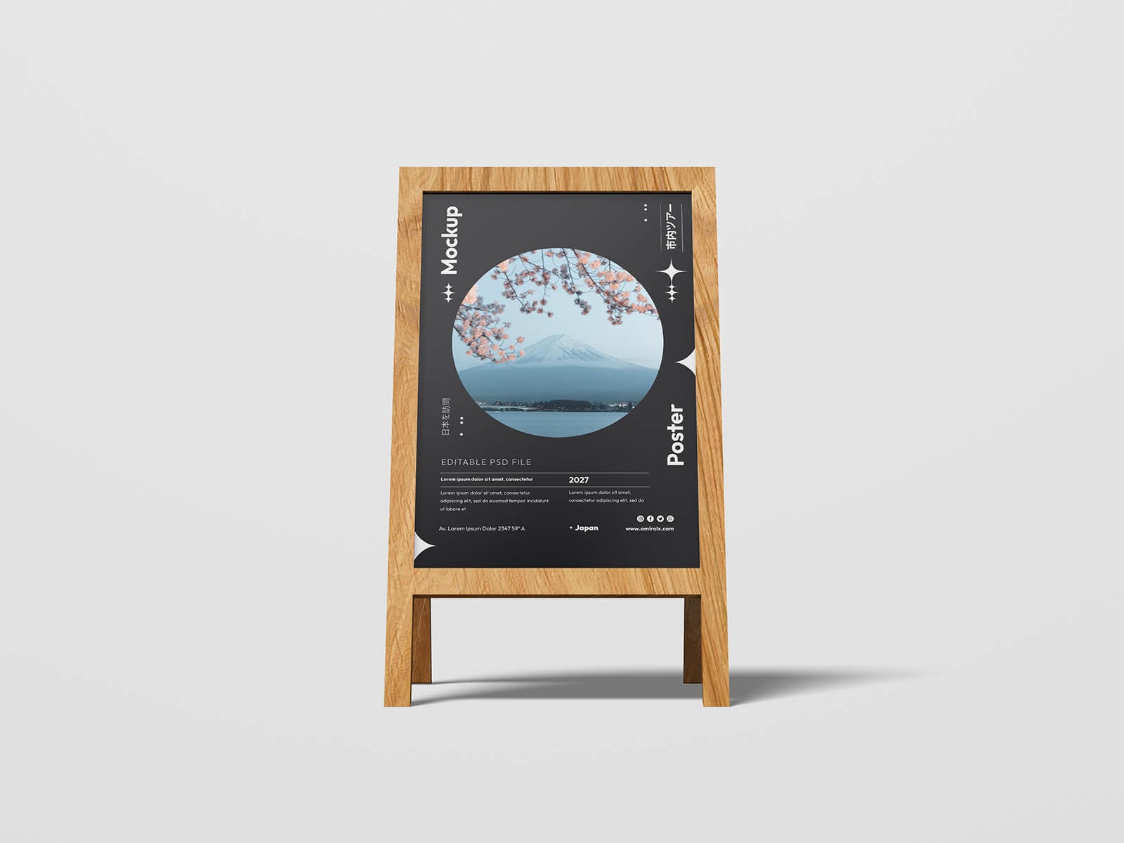 Free Foldable Wooden Frame A-Stand Mockup PSD