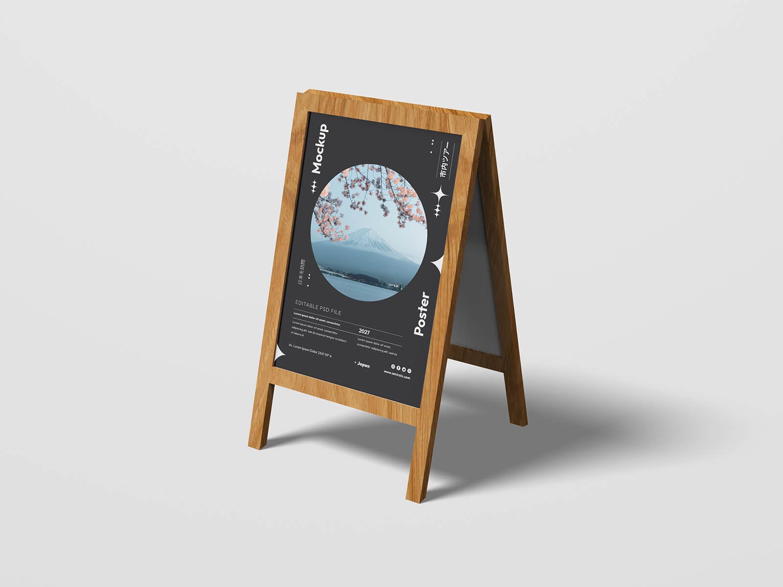 Free Foldable Wooden Frame A-Stand Mockup PSD