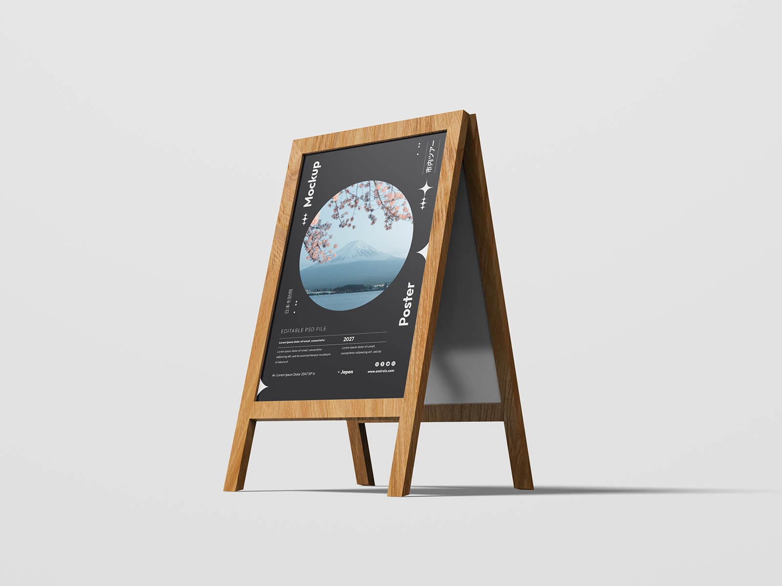 Free Foldable Wooden Frame A-Stand Mockup PSD