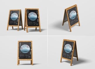 Free Foldable Wooden Frame A-Stand Mockup PSD